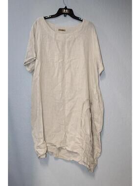 Beyond Capri One Size Beige Linen Dress Long Resort Cottage Core Made In Italy